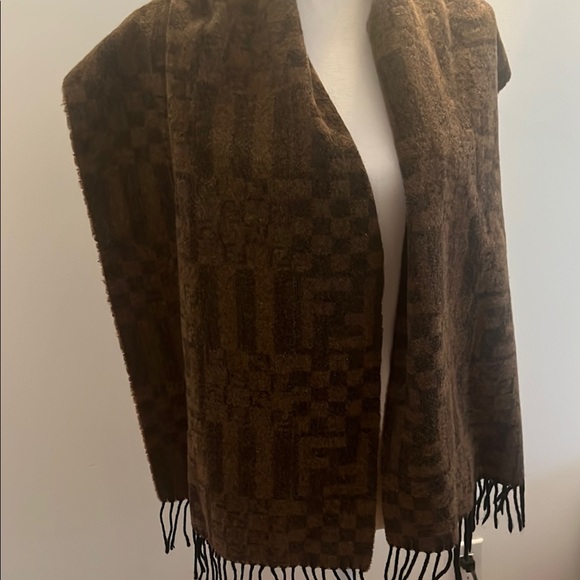 FENDI Wool Scarf Brown Black with F F lettering 60”x14” - Picture 5 of 12